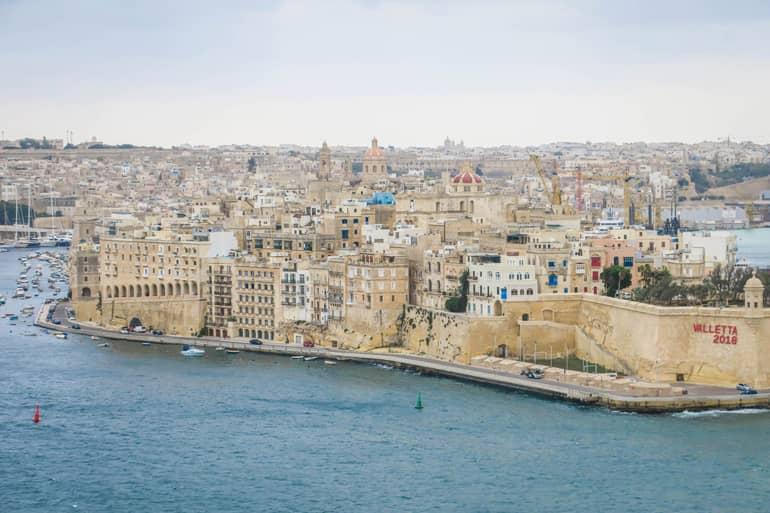 View from the Upper Barracca Gardens overlooking the surrounding 'Three Cities' Vittoriosa, Senglea, and Cospicua