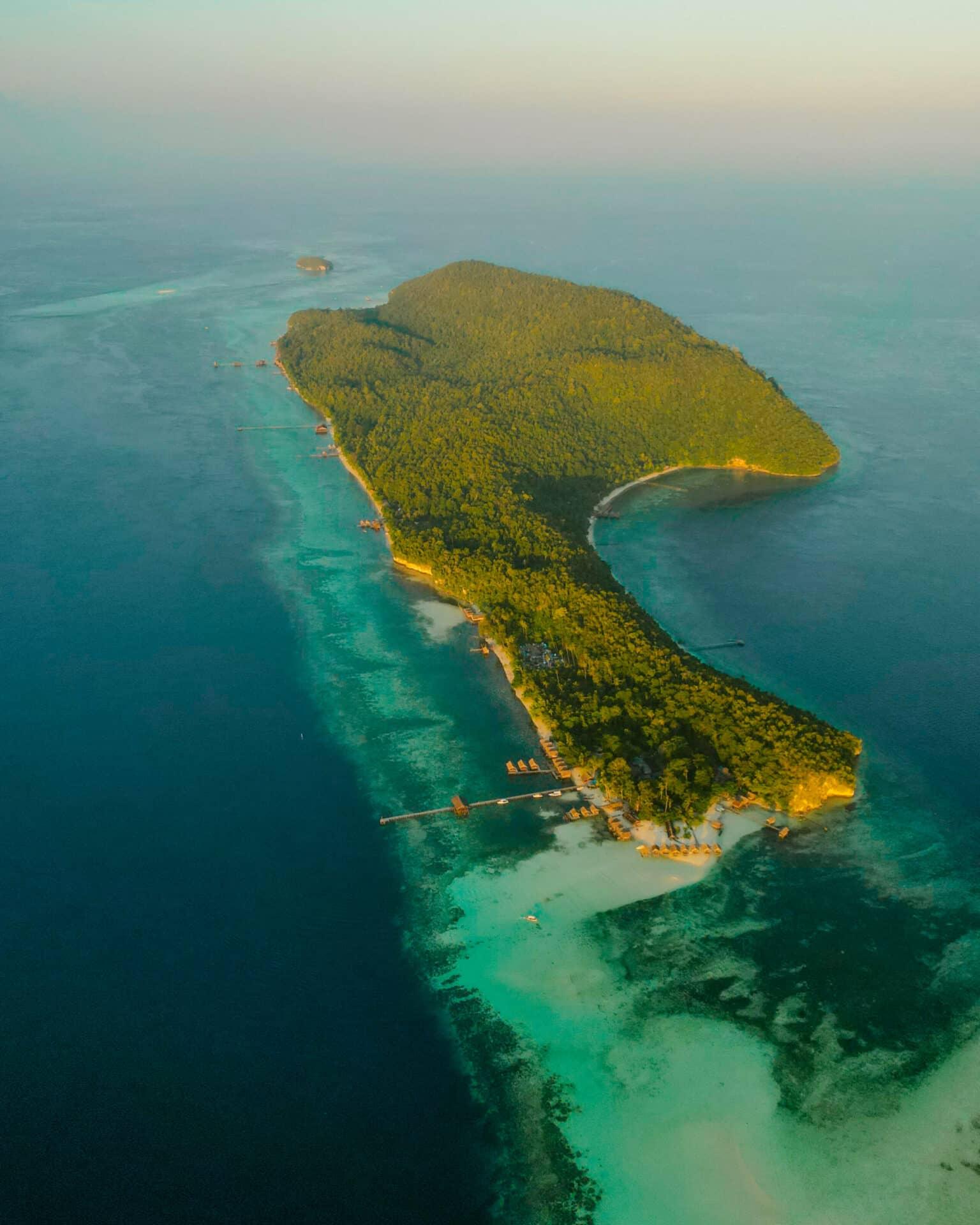 Aerial view of the green island of Raja Ampat.