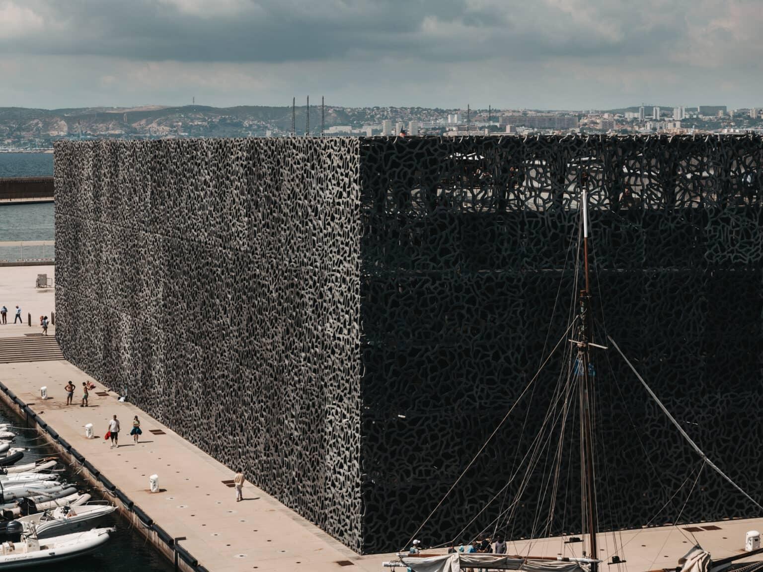 View of the futuristic museum at the port of Marseille.