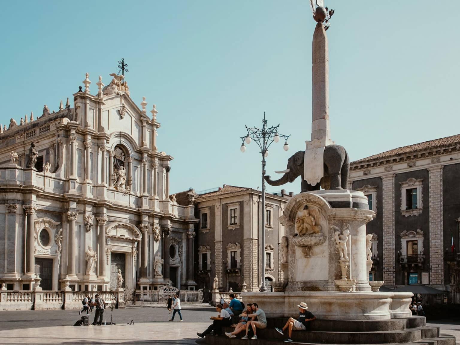 An old fountain at Piazza del Duomo in Catania.