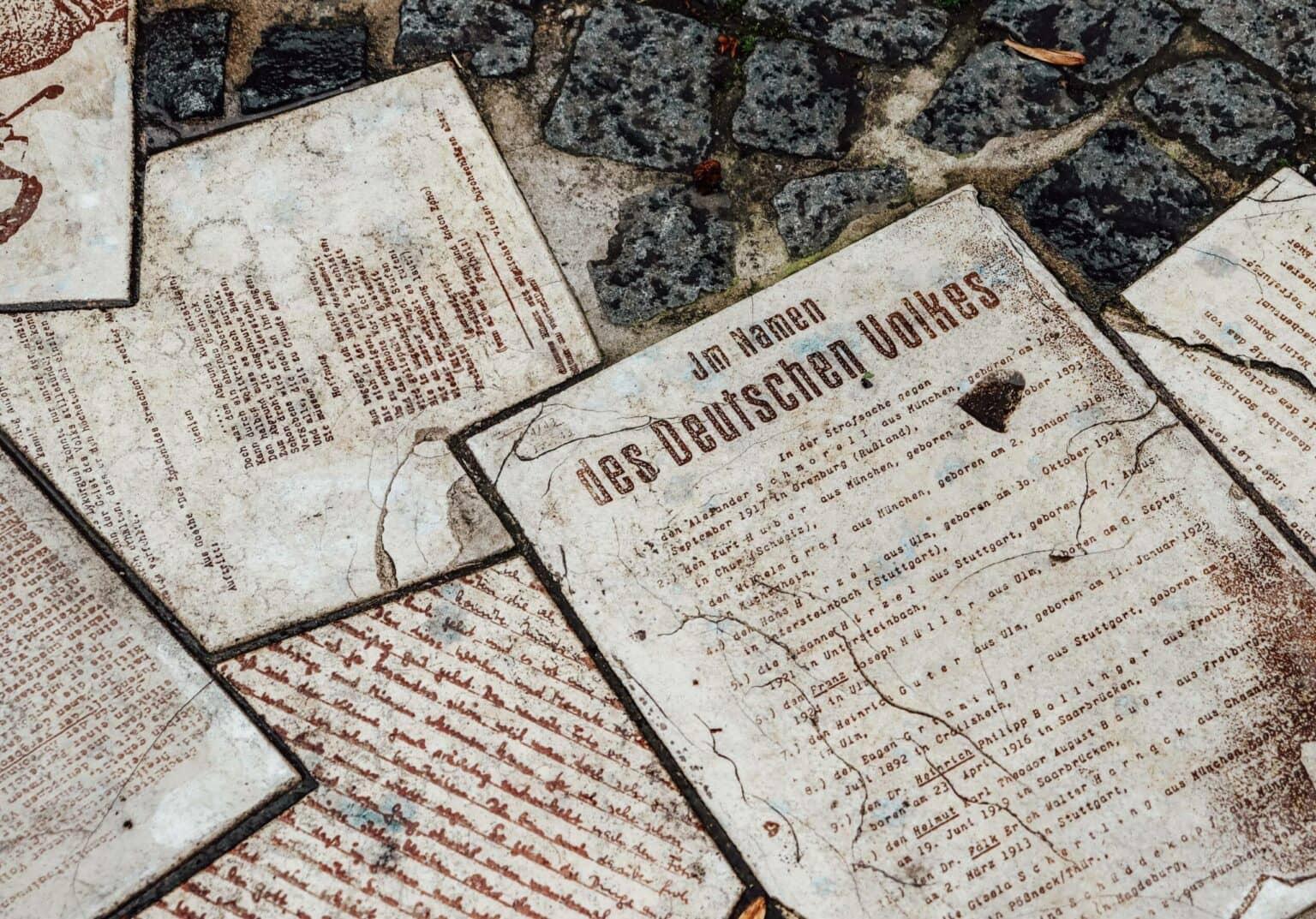 In the courtyard of LMU in Munich, flyers from the White Rose have been immortalized in marble.