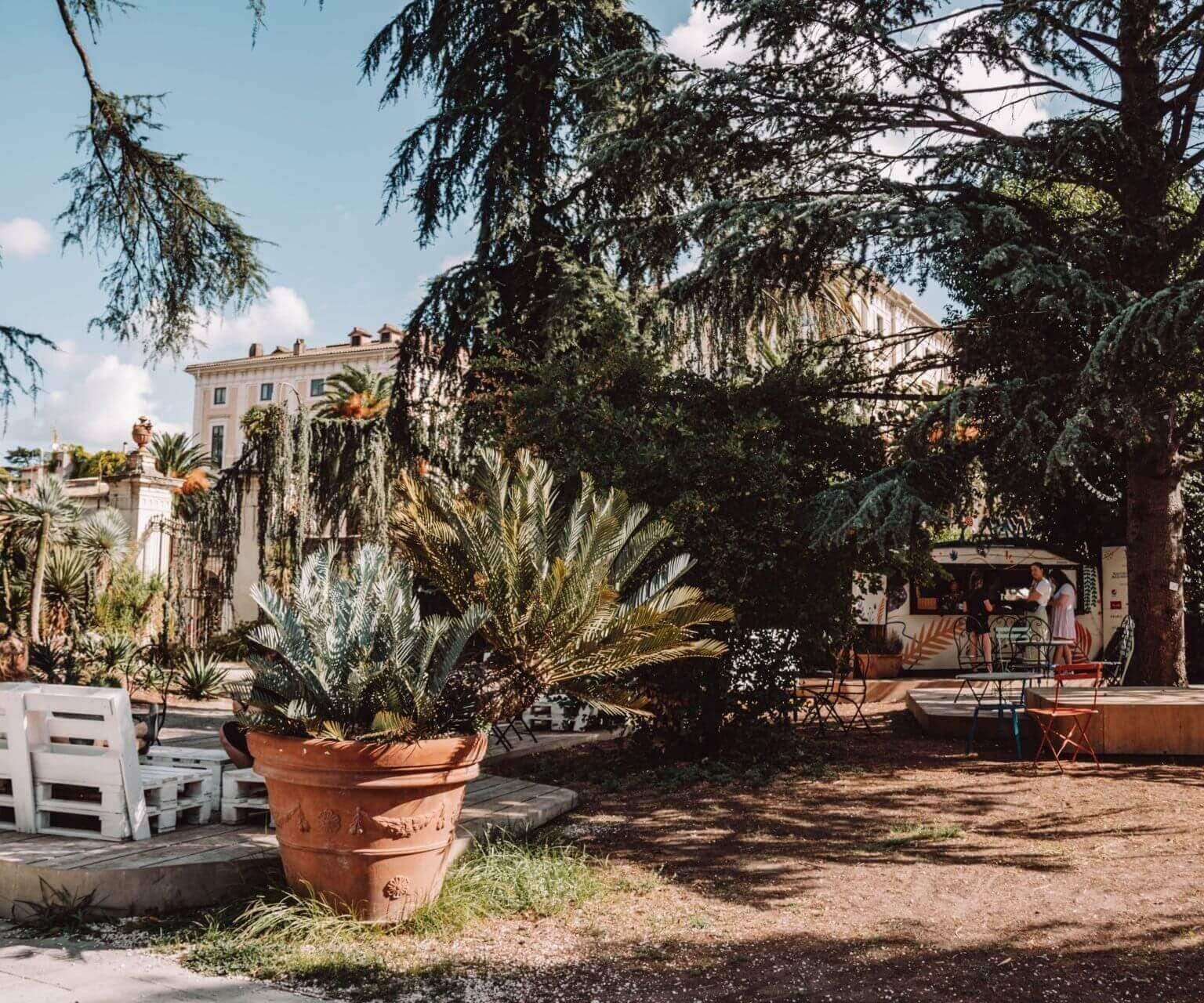 El jardín botánico de Roma con muchas plantas verdes diferentes.