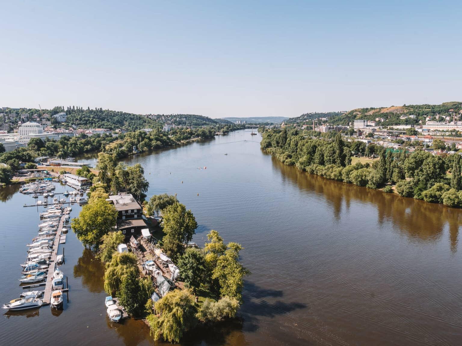 View from Vysehrad Castle over the Vltava River in Prague.