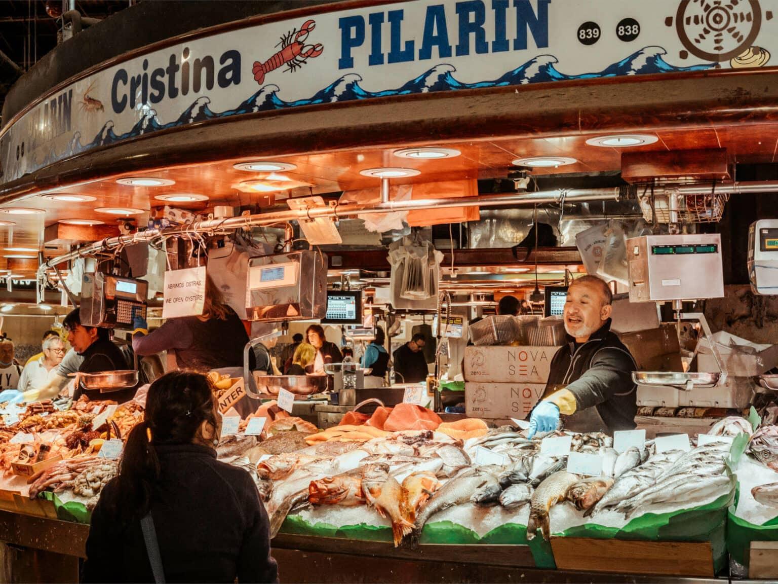 At Mercat de la Boqueria in Barcelona, you can also find fresh fish.
