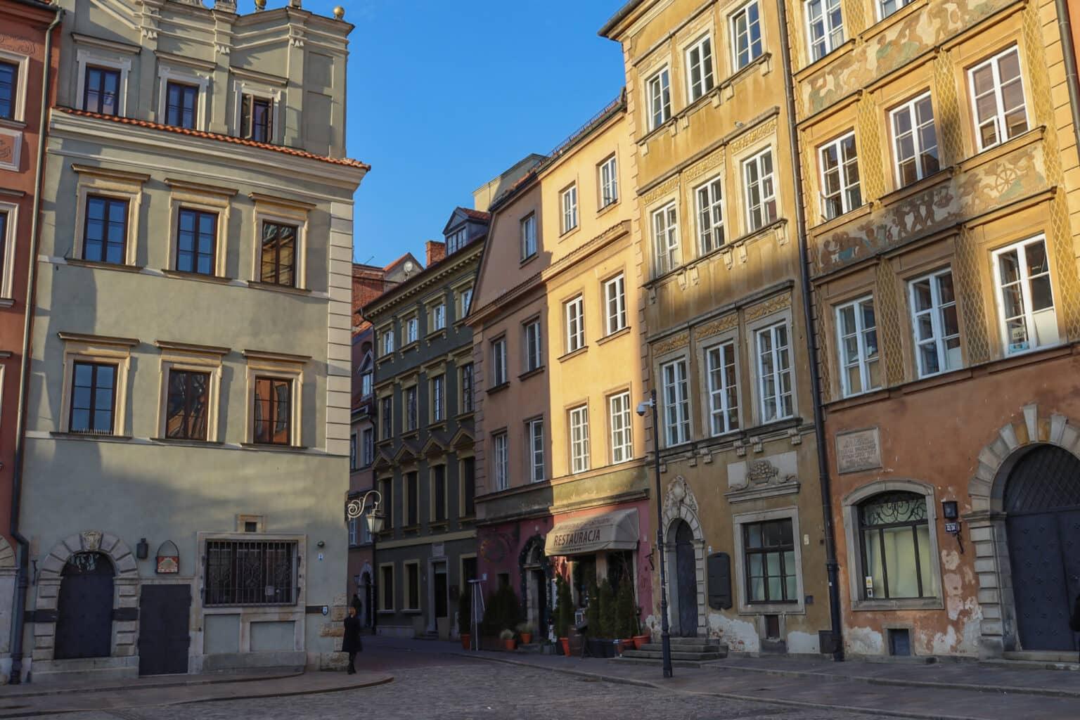 Narrow streets traverse the Old Town of Warsaw.
