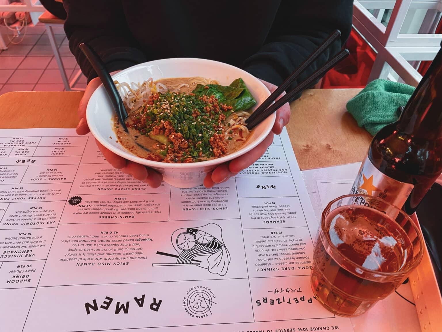 Vegan ramen is available at Vegan Ramen Shop Muranow.