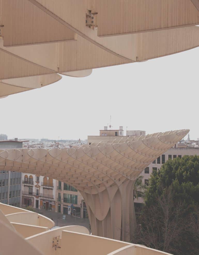The view from the Metropol Parasol overlooking the rooftops of the city of Seville.
