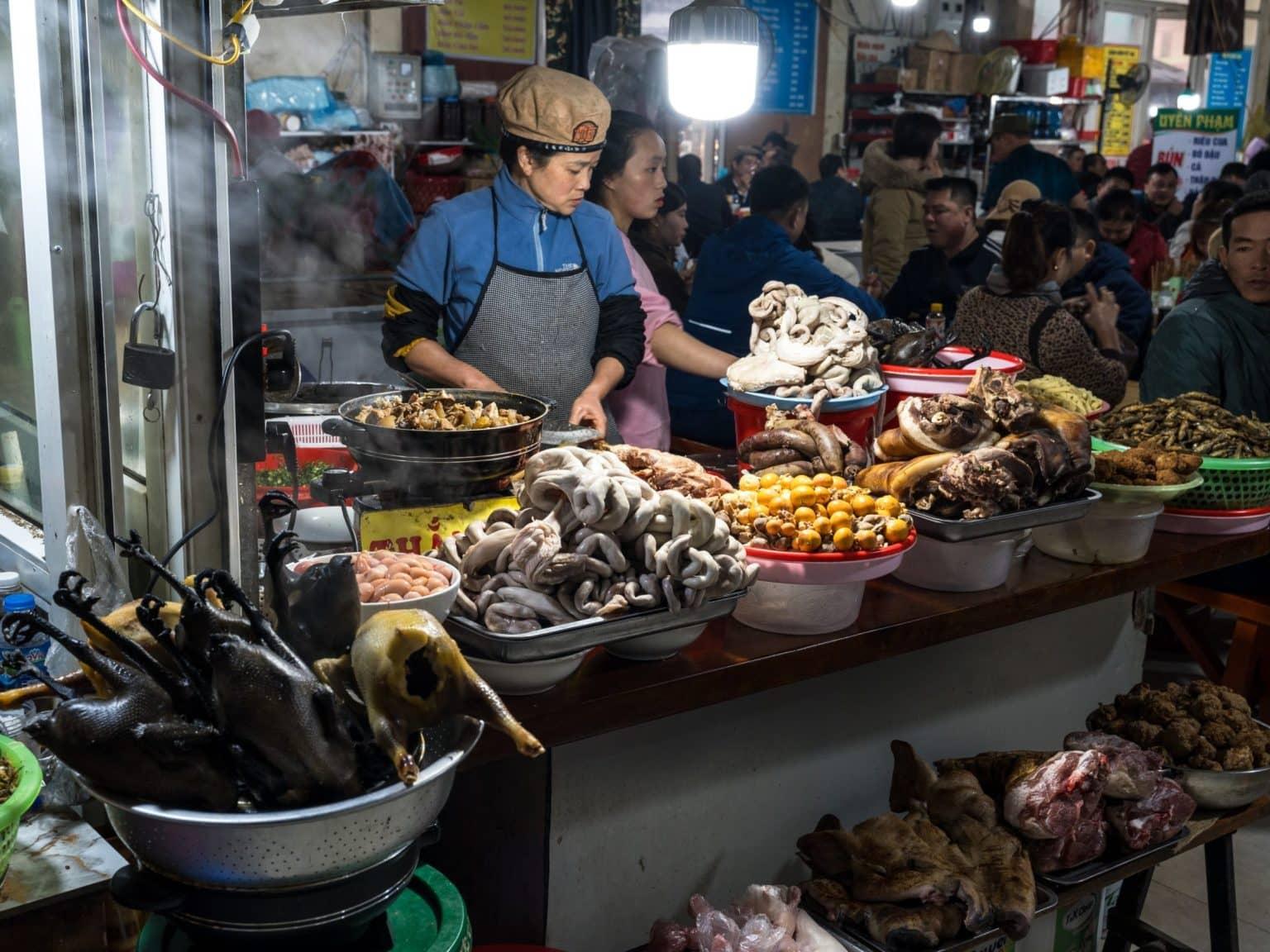 A sales stand in the hall of the Sa Pa market