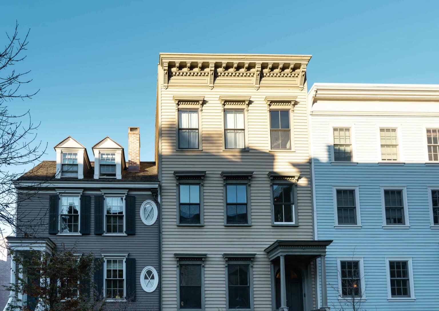 A row of houses in the popular residential neighborhood of Brooklyn Heights in Brooklyn.