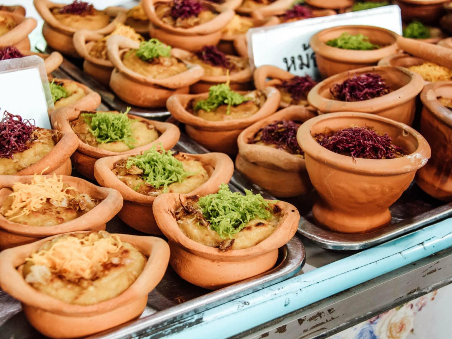 Bangkok food tips: Thai desserts served in small ceramic bowls are true delicacies.