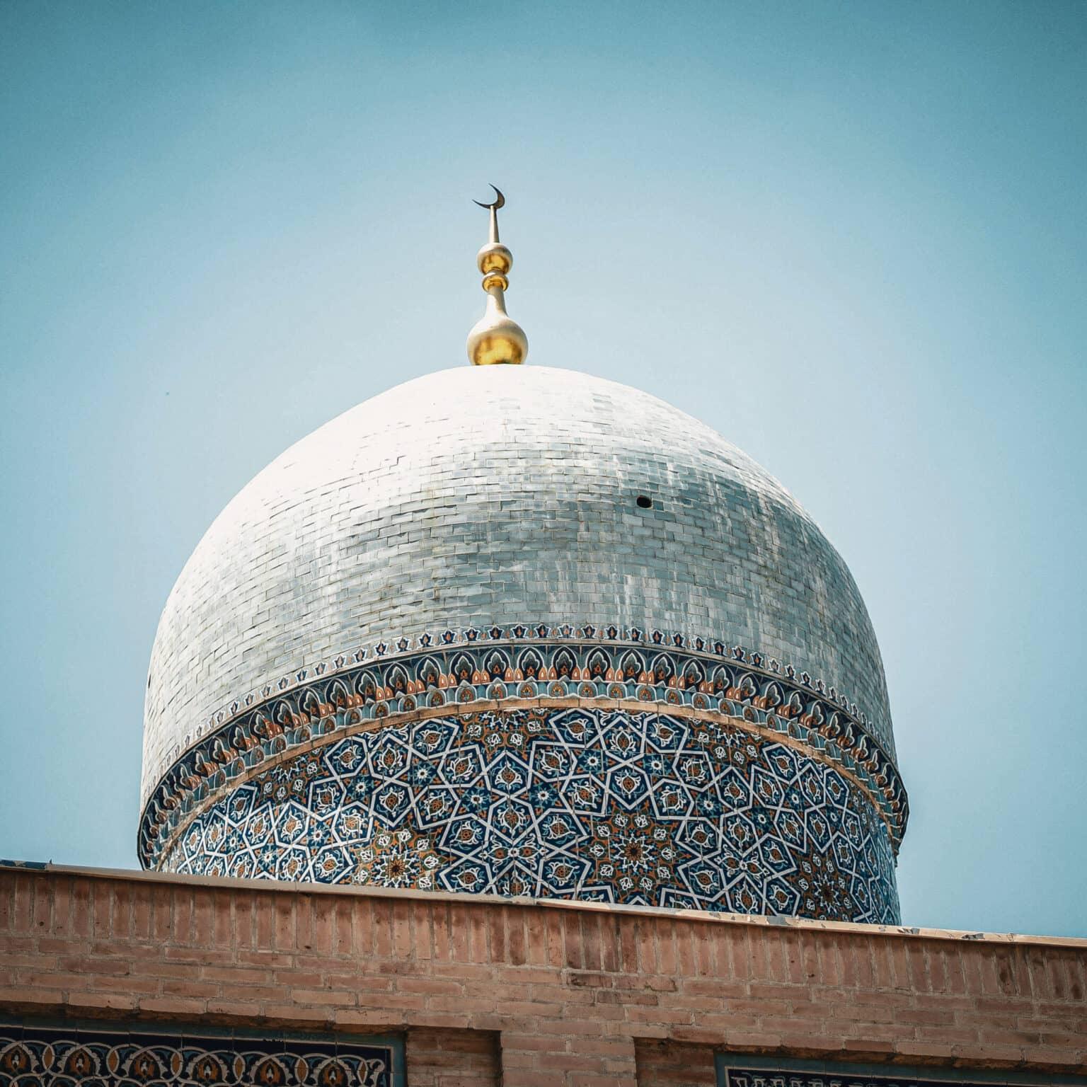 Detailed view of the dome of the Barak-Khan Madrasa in the Hazrat-Imam Complex in Tashkent