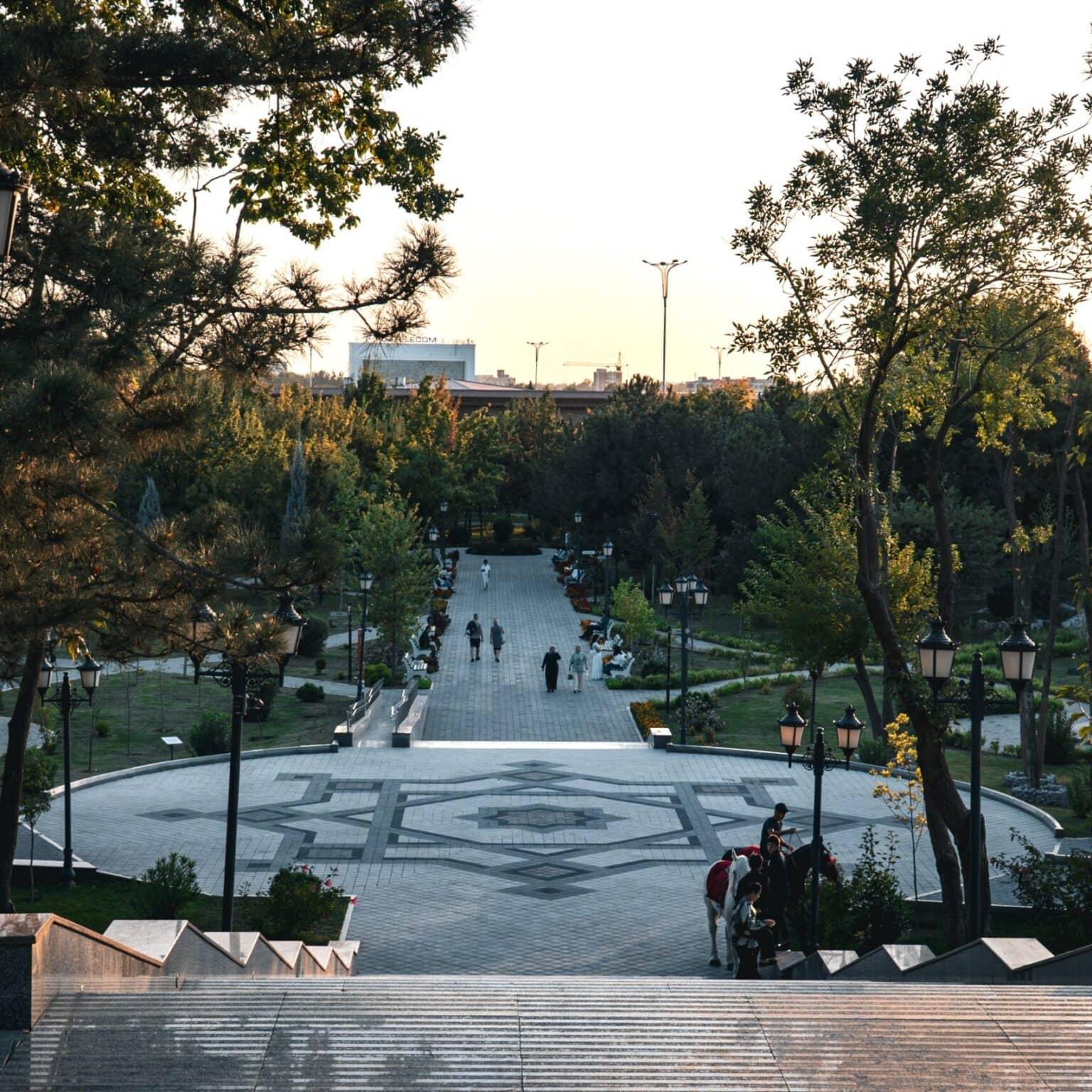 View of Milly Bog Park in Tashkent at sunset