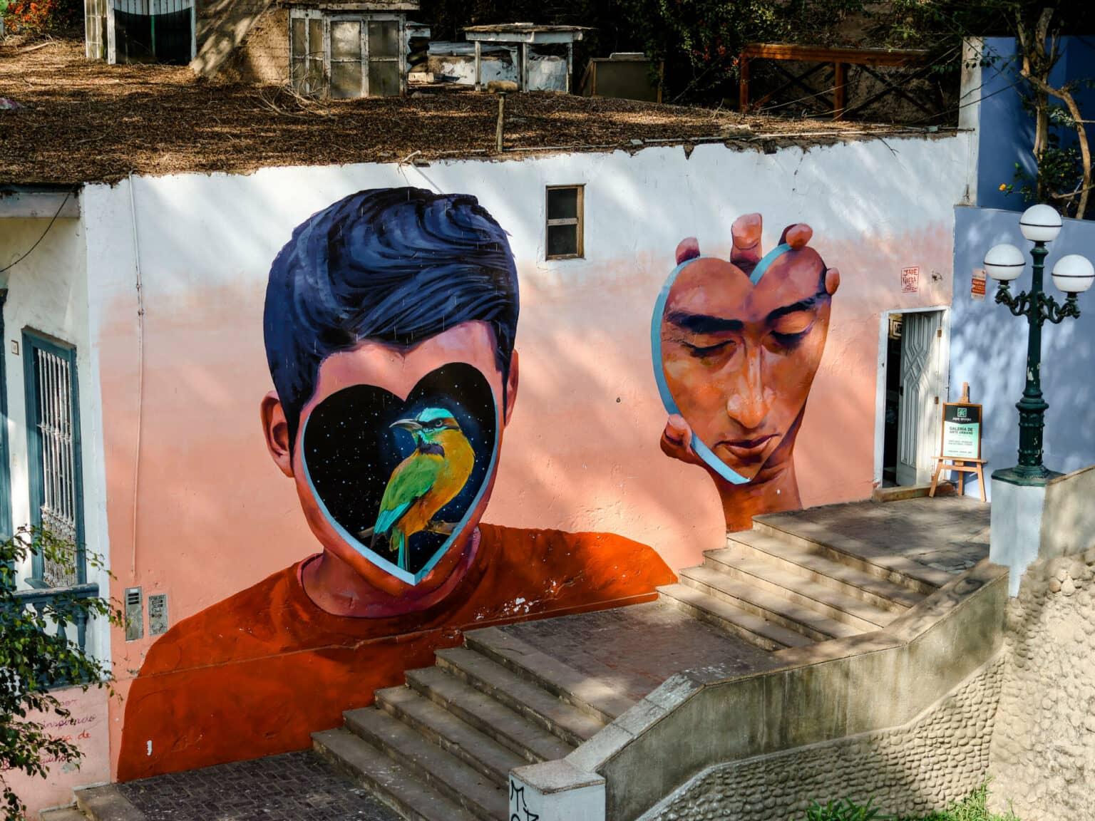 An impressive mural with street art is located near the Sigh Bridge in Lima.