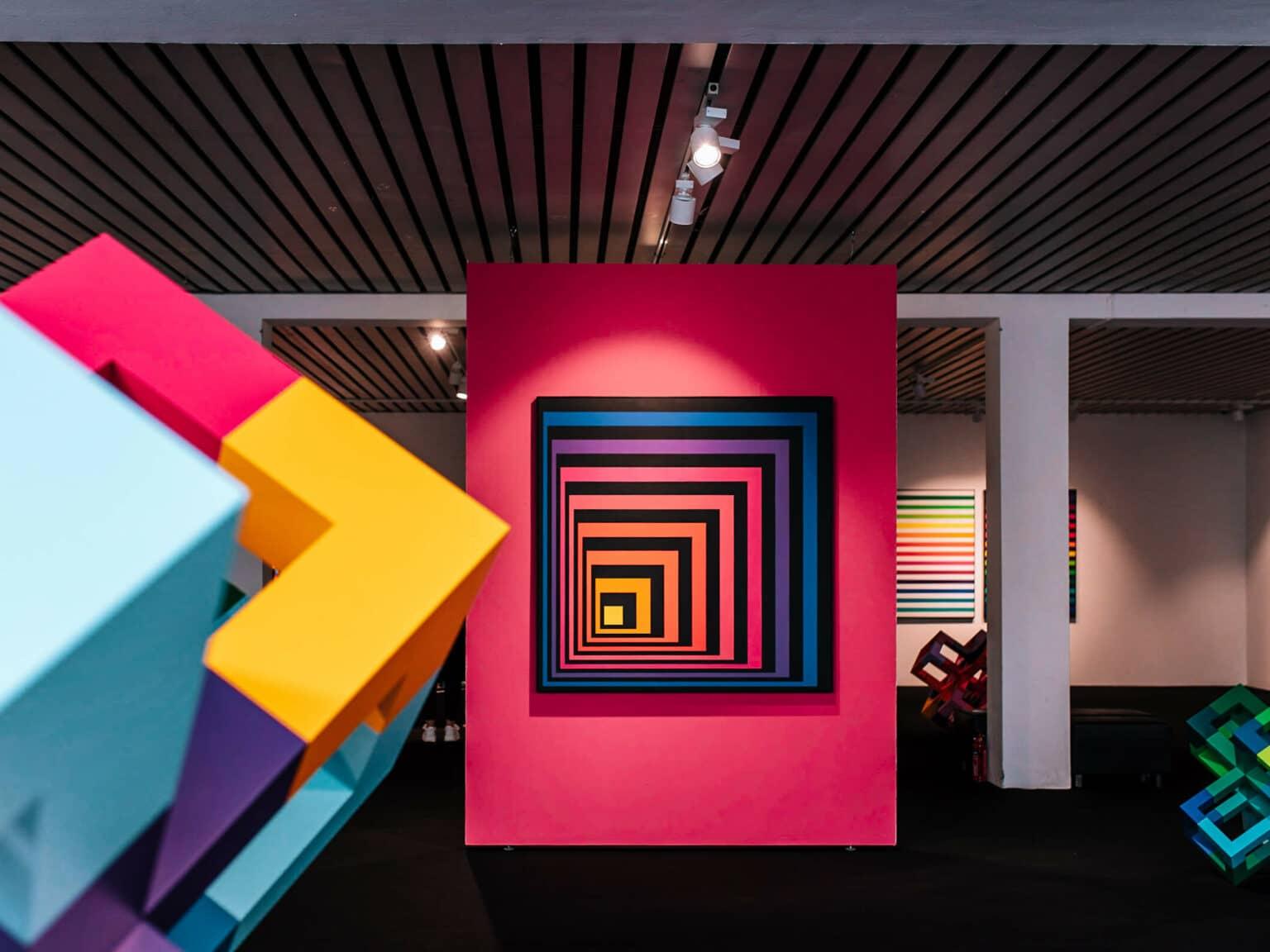 Various colorful art pieces in the Affenfaust Gallery in Hamburg.