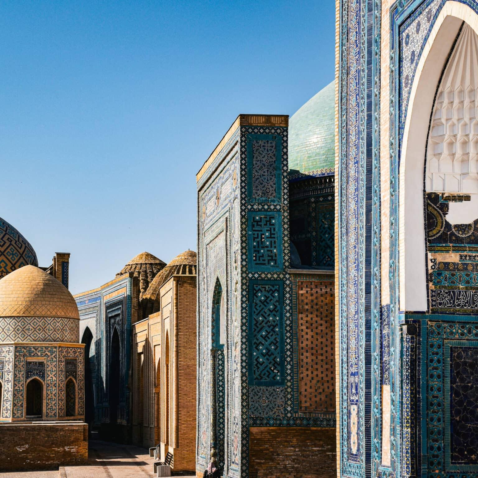 Architecture and domes of the Shah-i-Zinda complex in Samarkand.