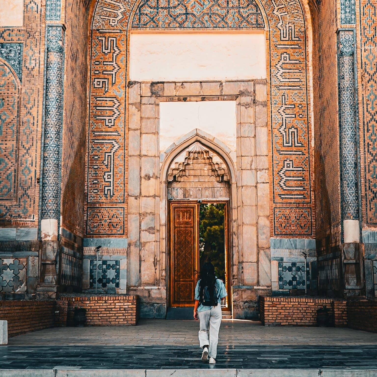 Exterior view of the Bibi-Khanym Mosque in Samarkand.