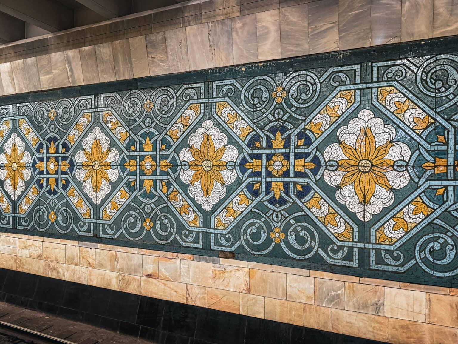 Ornaments and tiles in a subway station in Tashkent