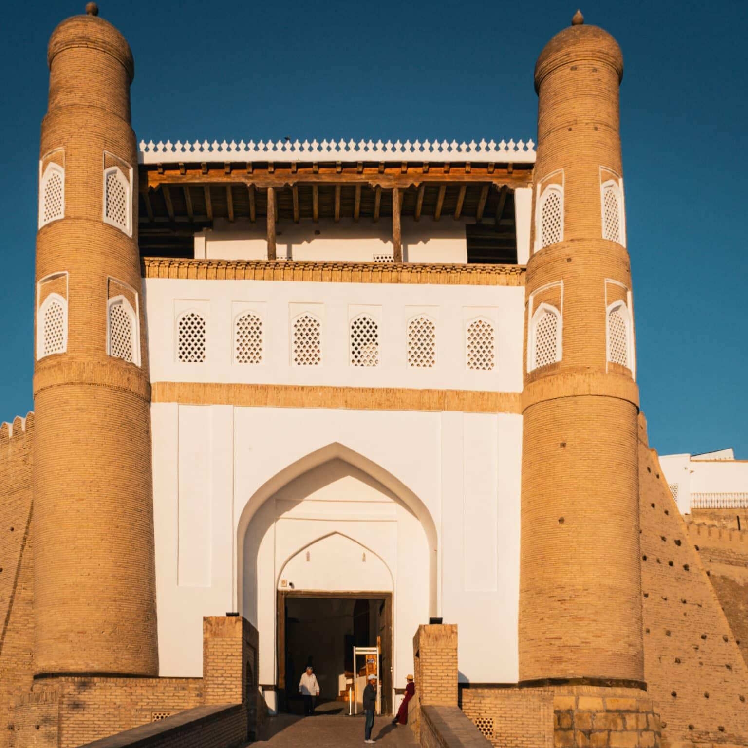 The facade of the Ark Citadel in Bukhara.