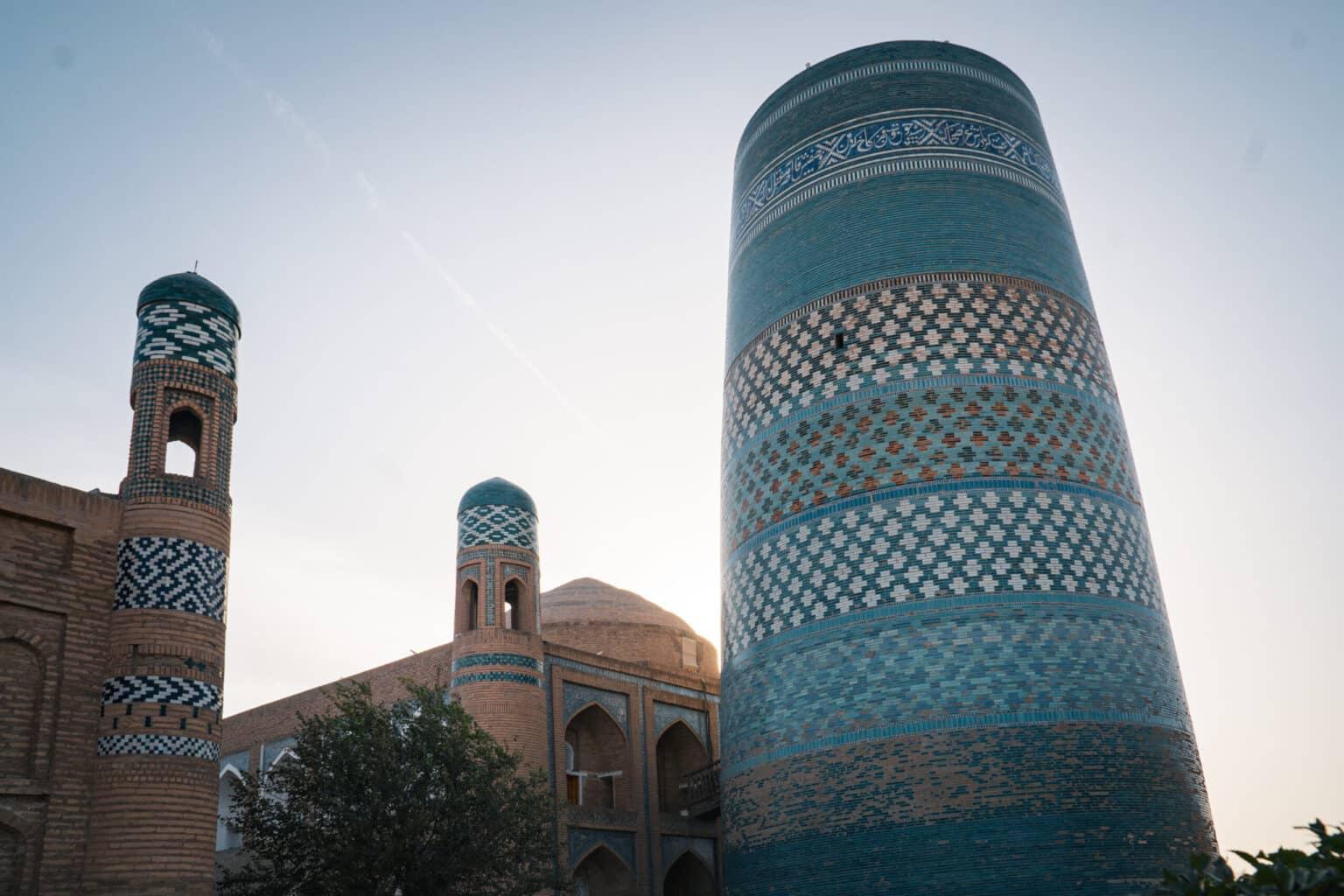 Kalta-Minor, the unfinished minaret in Khiva, with its turquoise tiles