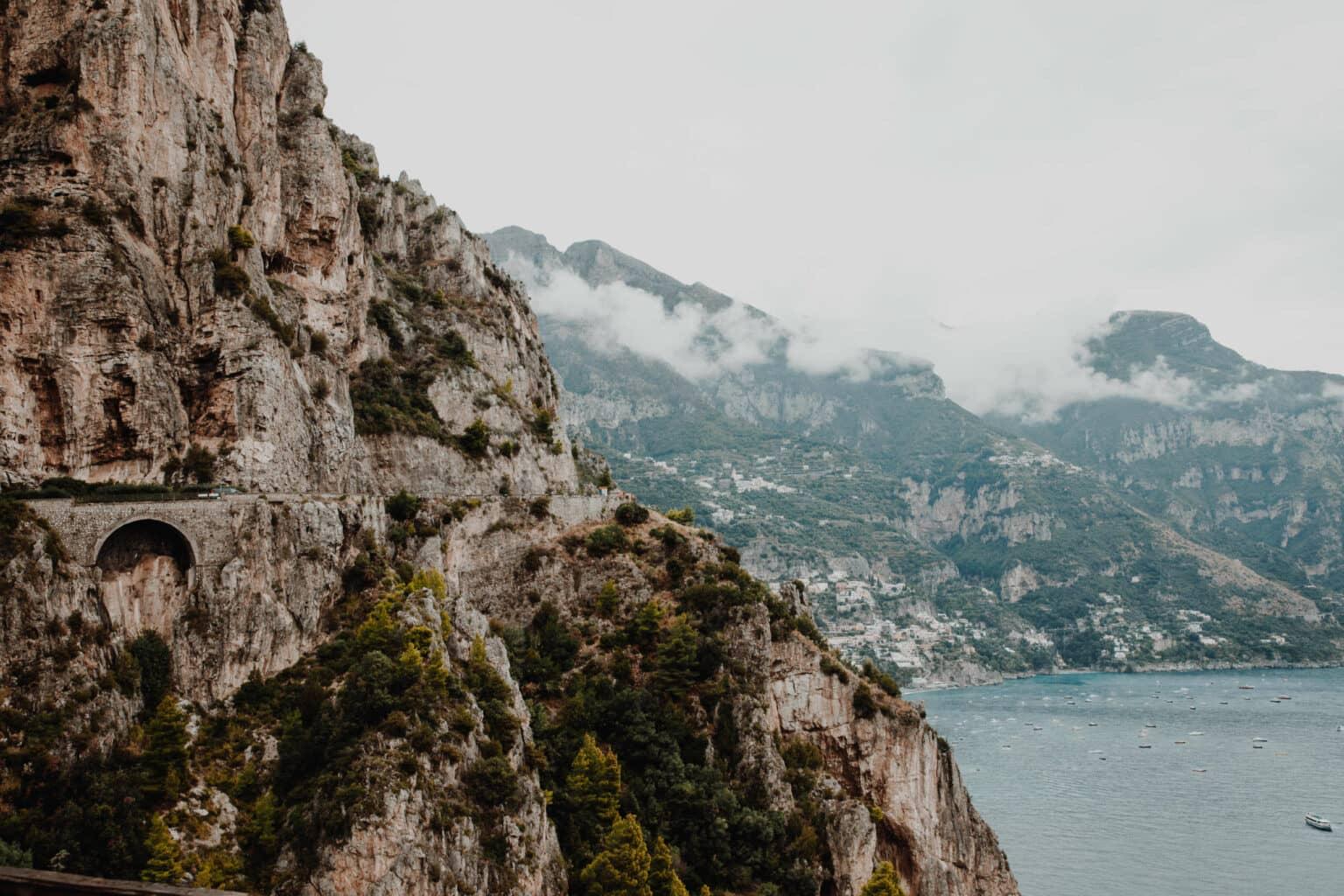 Mountains enveloped in clouds.