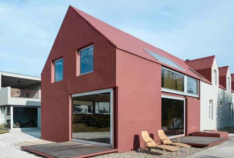 A red modern house.