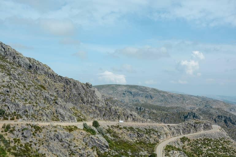 A mountainous landscape with roads.