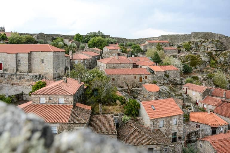 View from above of the houses with red roofs.