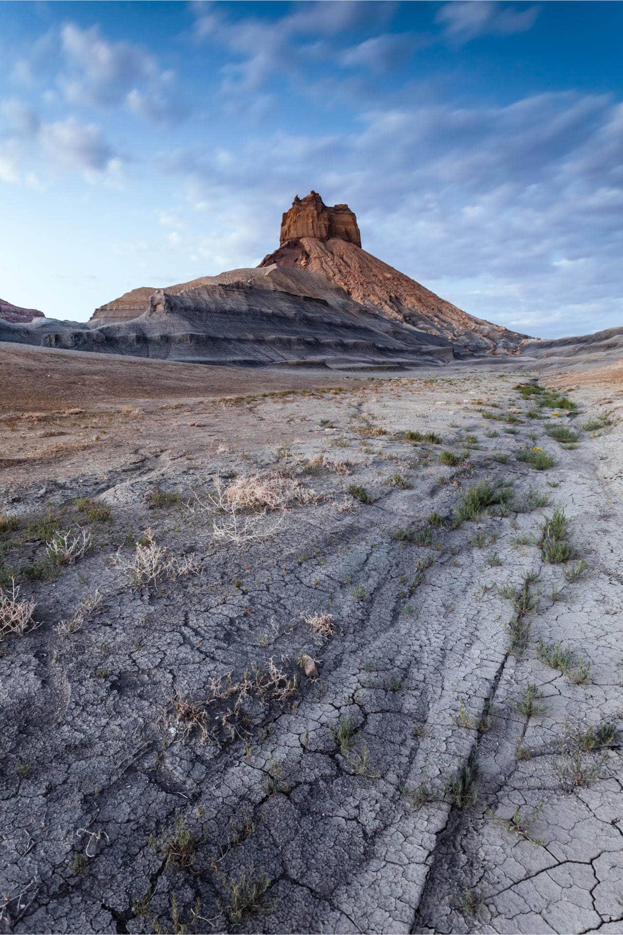 A massive rock formation in the Utah desert.