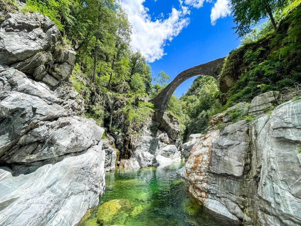You can also swim in the clear river under the Roman bridge in Centovalli.