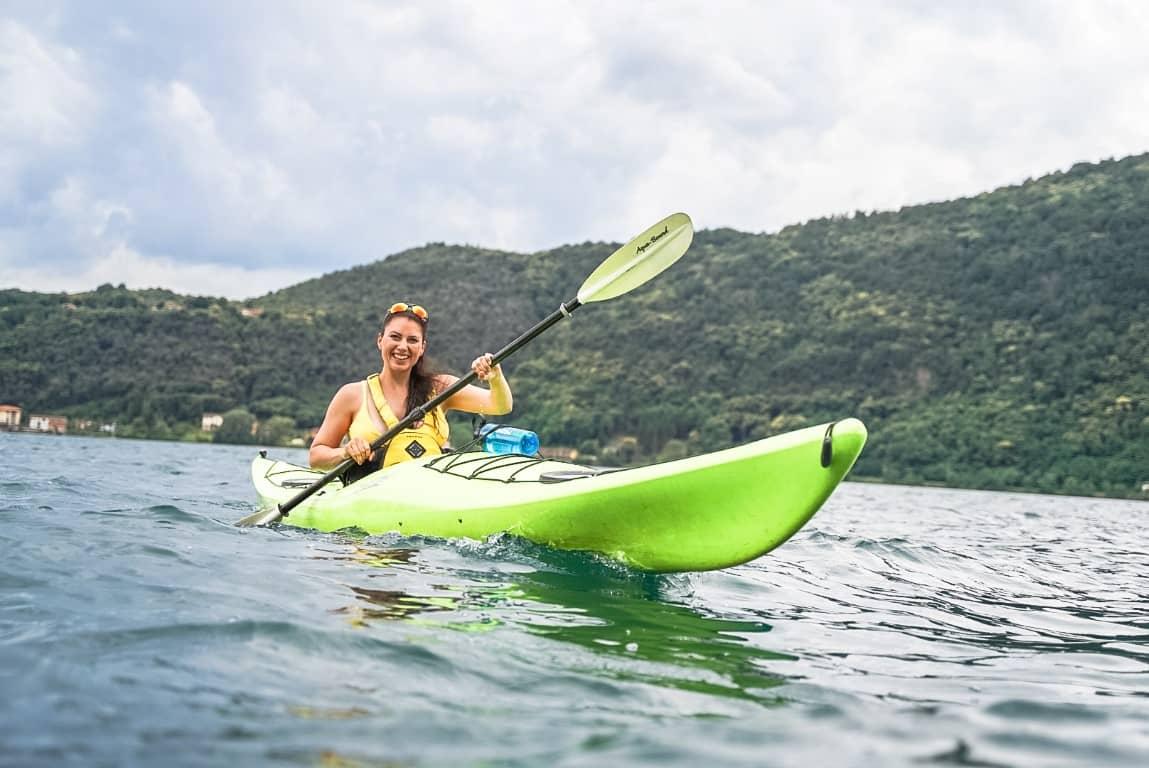 Anja Mörk enjoys one of the most popular sports activities on Lake Lugano: kayaking