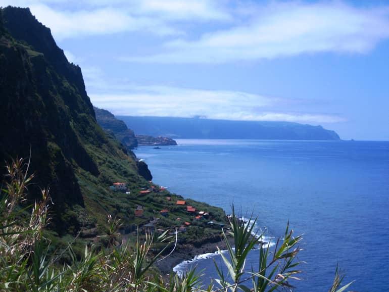 Madeira diving, surfing: A view from above of the sea and coastline.