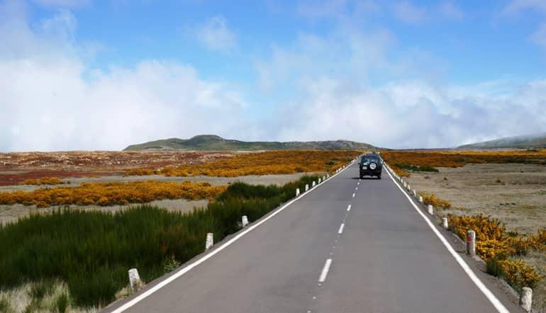 Madeira diving, surfing: A car driving on a road.