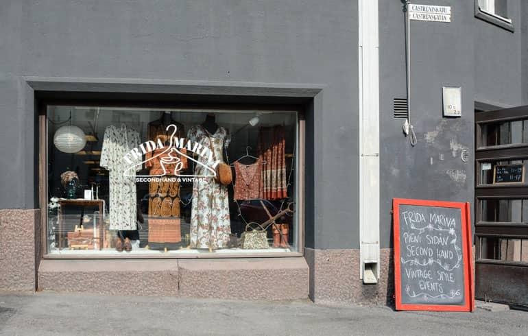 Helsinki: Window of a secondhand shop.