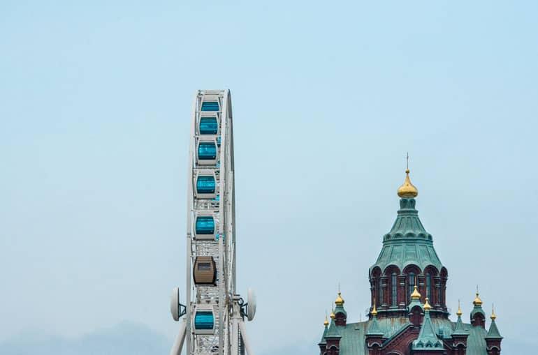 The Uspenski Cathedral and a Ferris Wheel adorn the skyline of Helsinki.