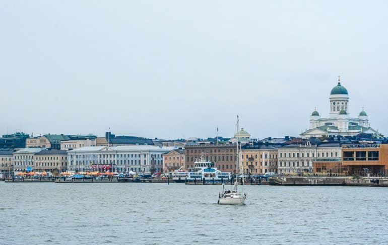 Skyline of Helsinki from the water.