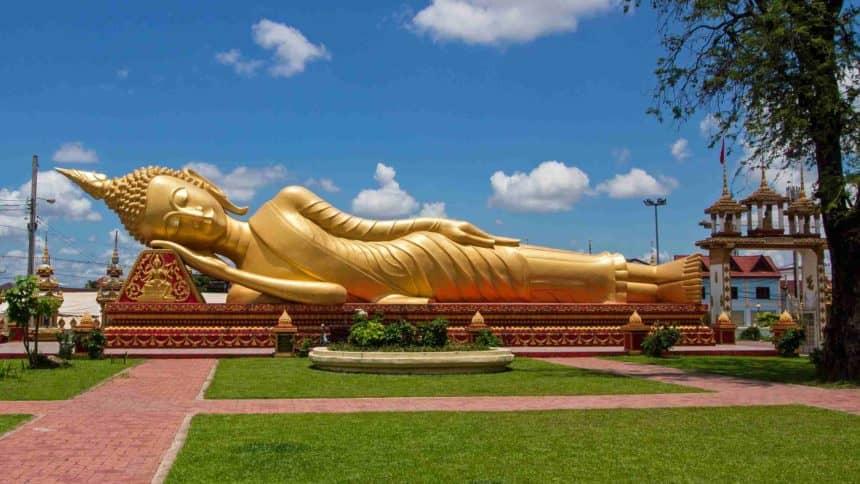 The reclining golden Buddha, Wat That Luang Tai, in Vientiane is regarded as one of the sights in Laos.