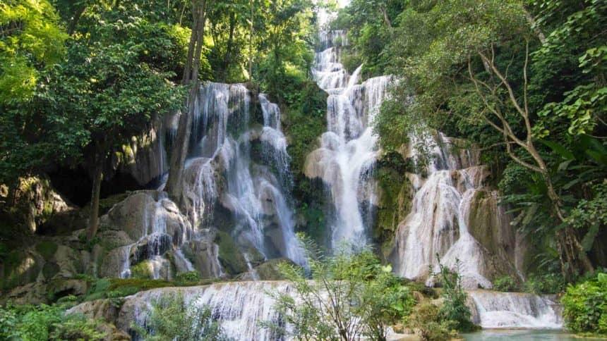 The Tat Kuang Si Waterfall in Laos is 60 meters high and is considered one of the most beautiful waterfalls in Asia.