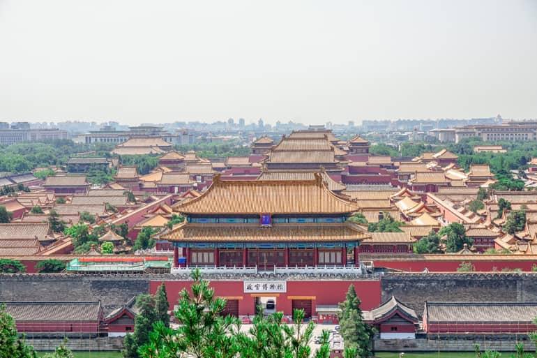 Beijing: View from Jingshan Hill over the Forbidden City, consisting of Chinese Palaces