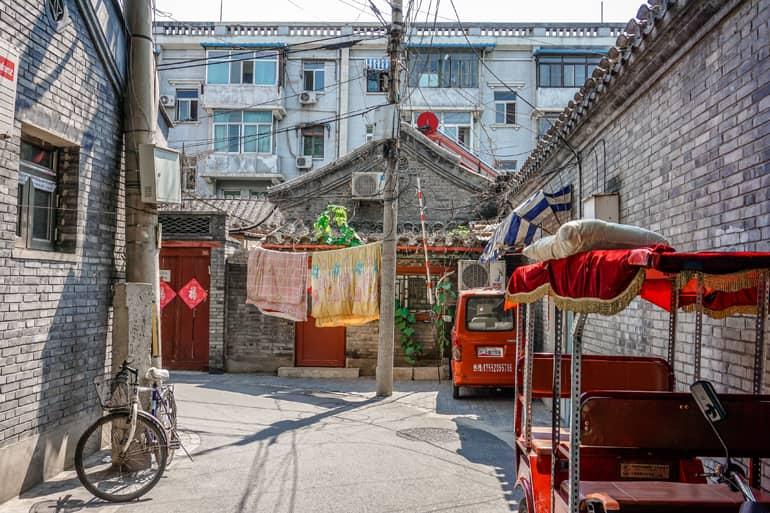 Alley with Colorful Vehicles in Beijing